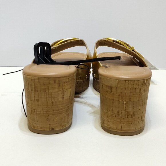 Time and Tru Gold Buckle Cork Wedge Platform Memory Foam Sandals Size 11 NWT - Picture 7 of 9